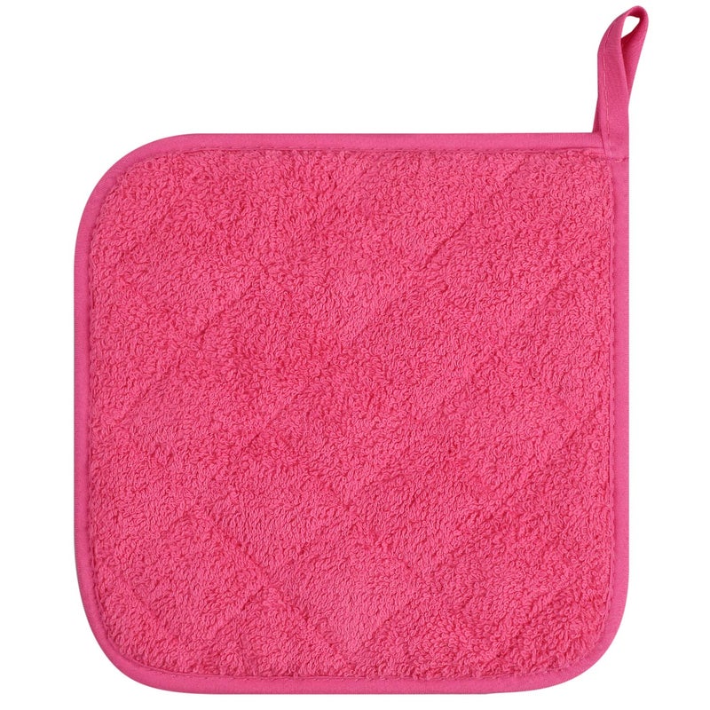 lifaith 100% Cotton Kitchen Everyday Basic Terry Pot Holder Heat Resistant Coaster Potholder for Cooking and Baking Set of 5 (Dark Pink, Potholder) - Image 3